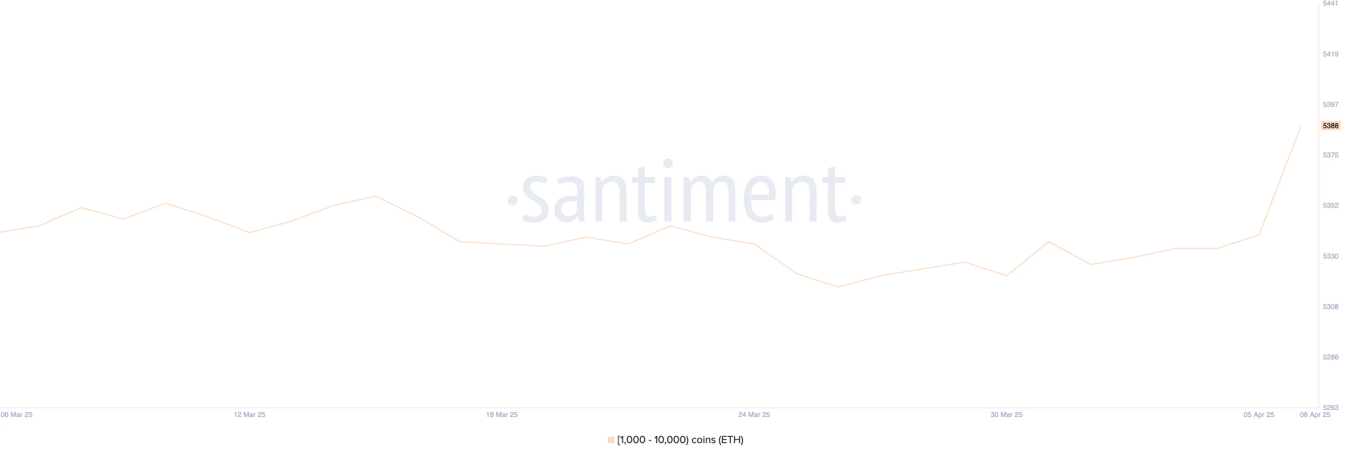 Số lượng địa chỉ nắm giữ từ 1.000 đến 10.000 ETH | Nguồn: Santiment 